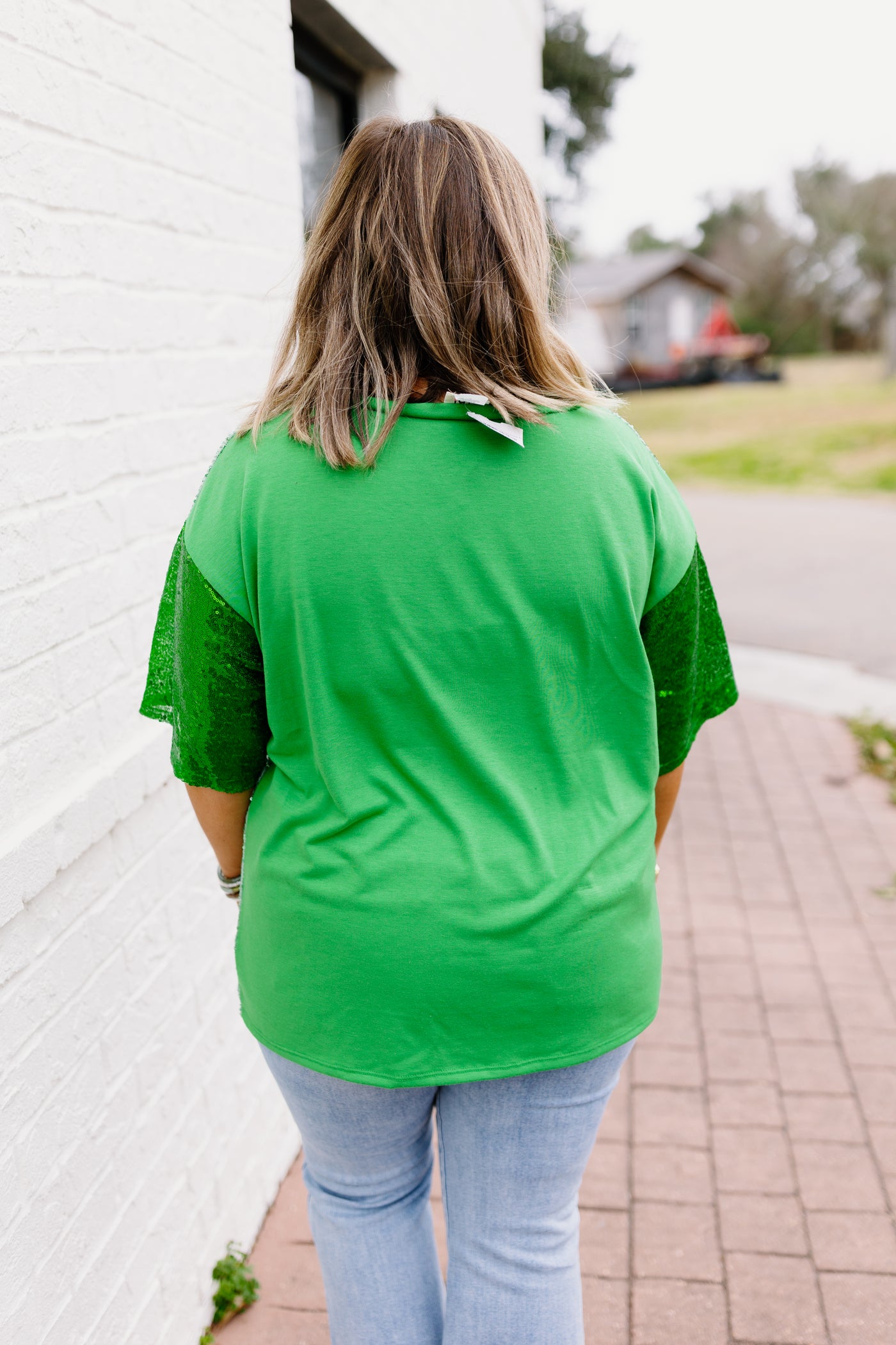 Sage Green St. Patty's Day Sequin Clover Tee