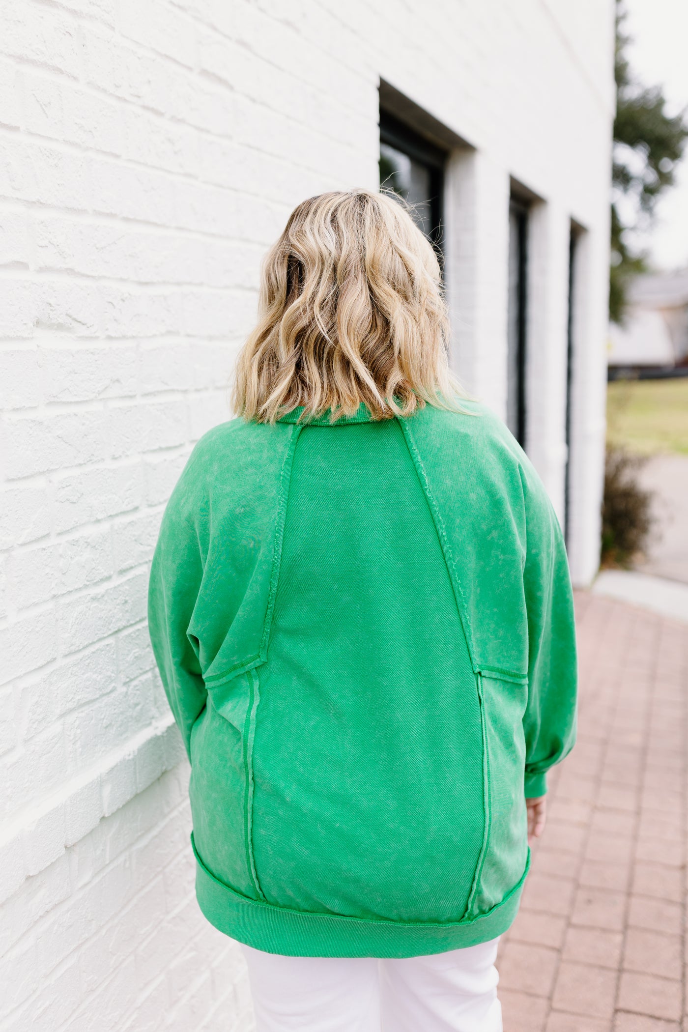 Green Oversized Raw Edge Sweatshirt