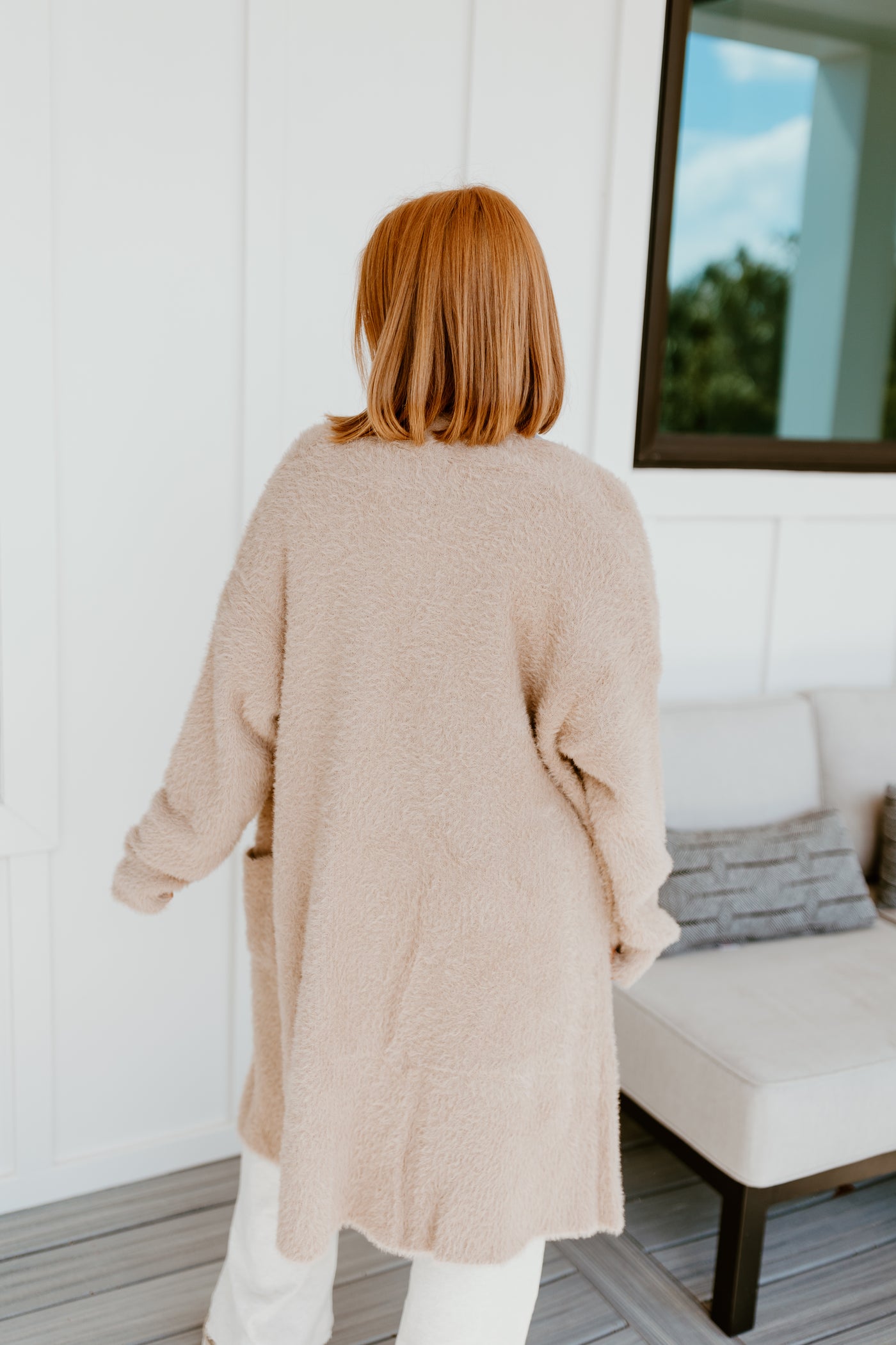 Taupe Brushed Knit Open Cardigan