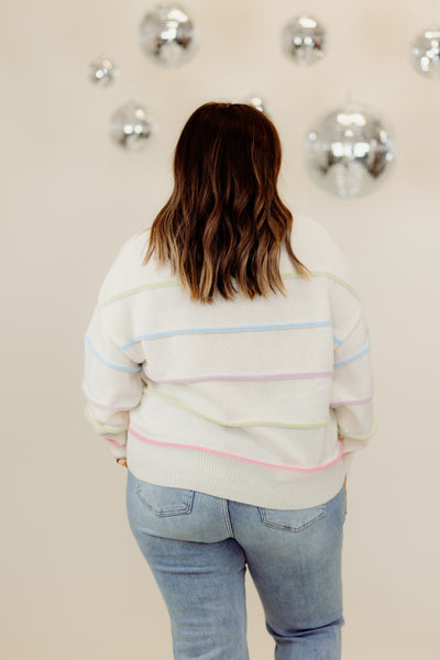 Ivory Multi Stripe Henley Pullover