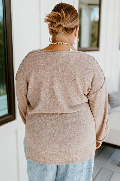 Khaki Long Sleeve Oversized V-Neck Top