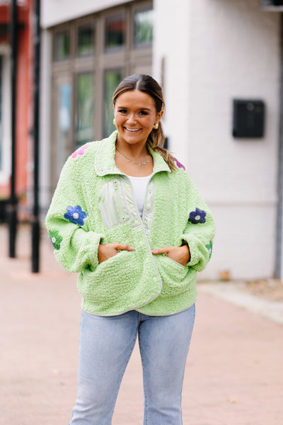 Lime Sherpa Floral Sequin Jacket