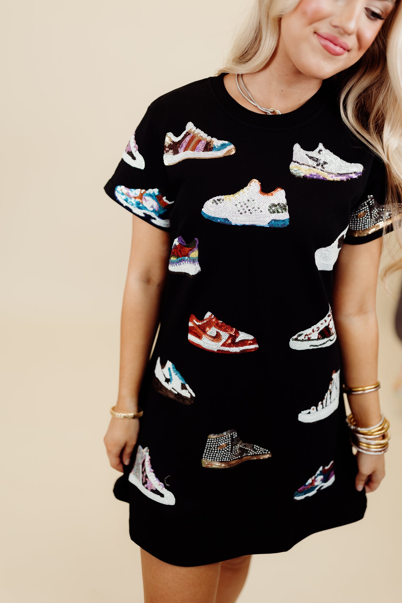 Queen of Sparkles Black Sneaker All Over Tee Dress