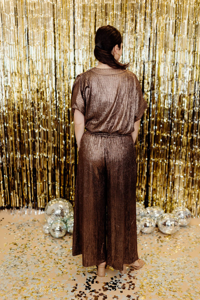 Mocha Iridescent Surplice Top and Pant Set