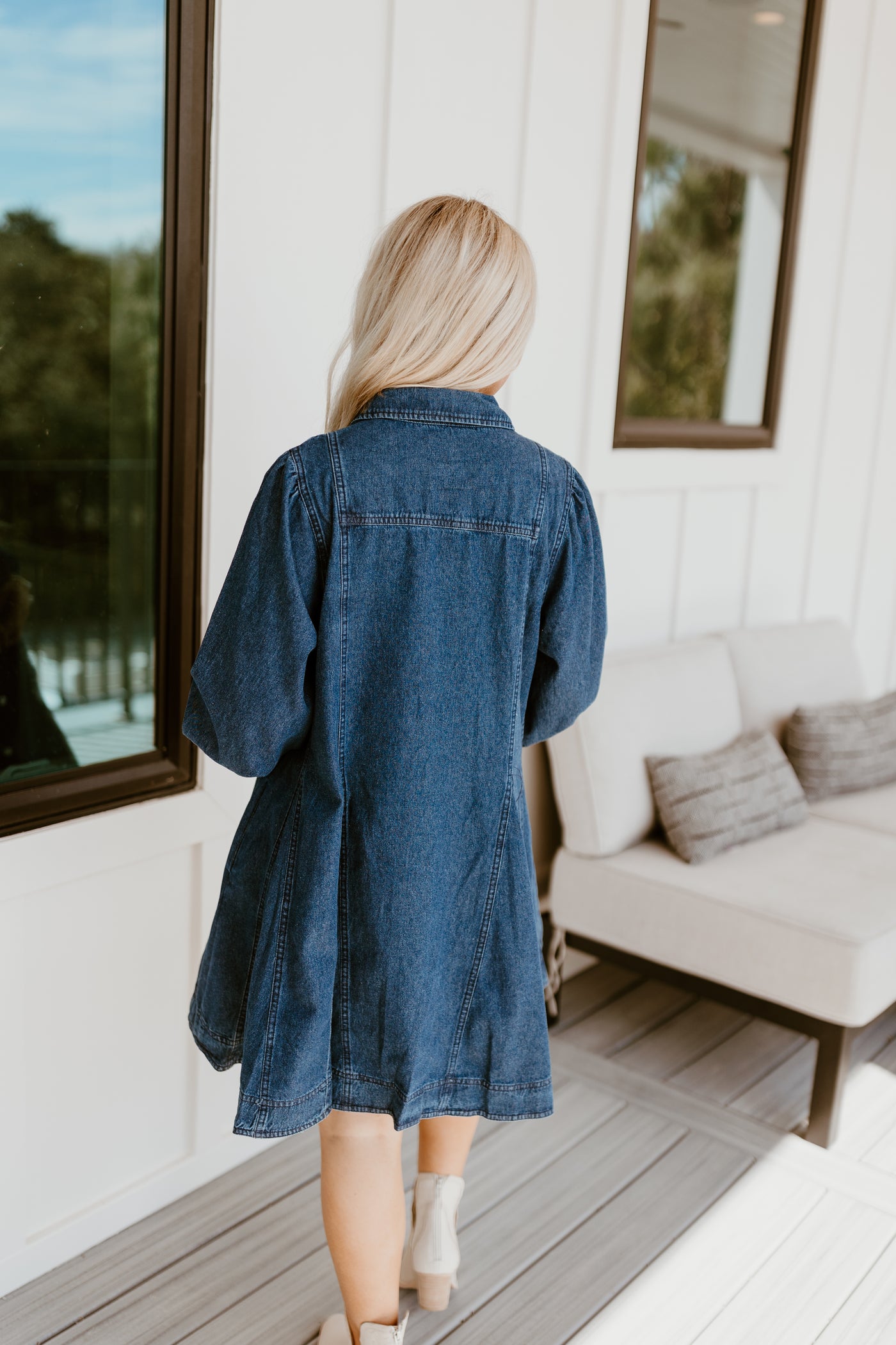 Dark Denim Collared Button Up Pocket Dress