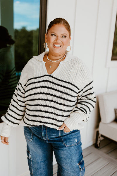 Navy and Cream Nautical Stripes Knit Sweater