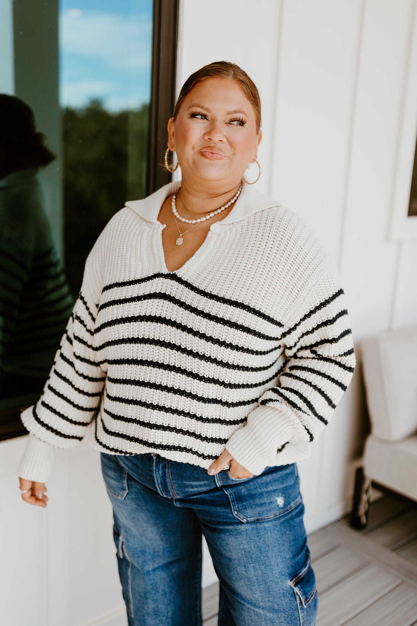 Navy and Cream Nautical Stripes Knit Sweater