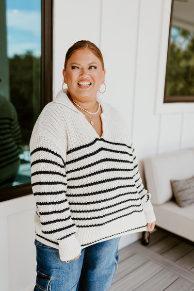 Navy and Cream Nautical Stripes Knit Sweater