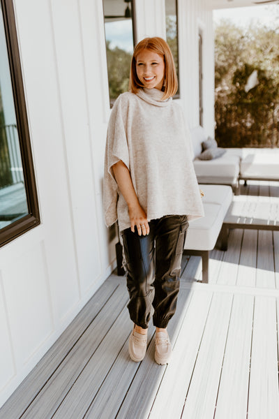 Molly Bracken Light Beige Mock Neck Sweater Top