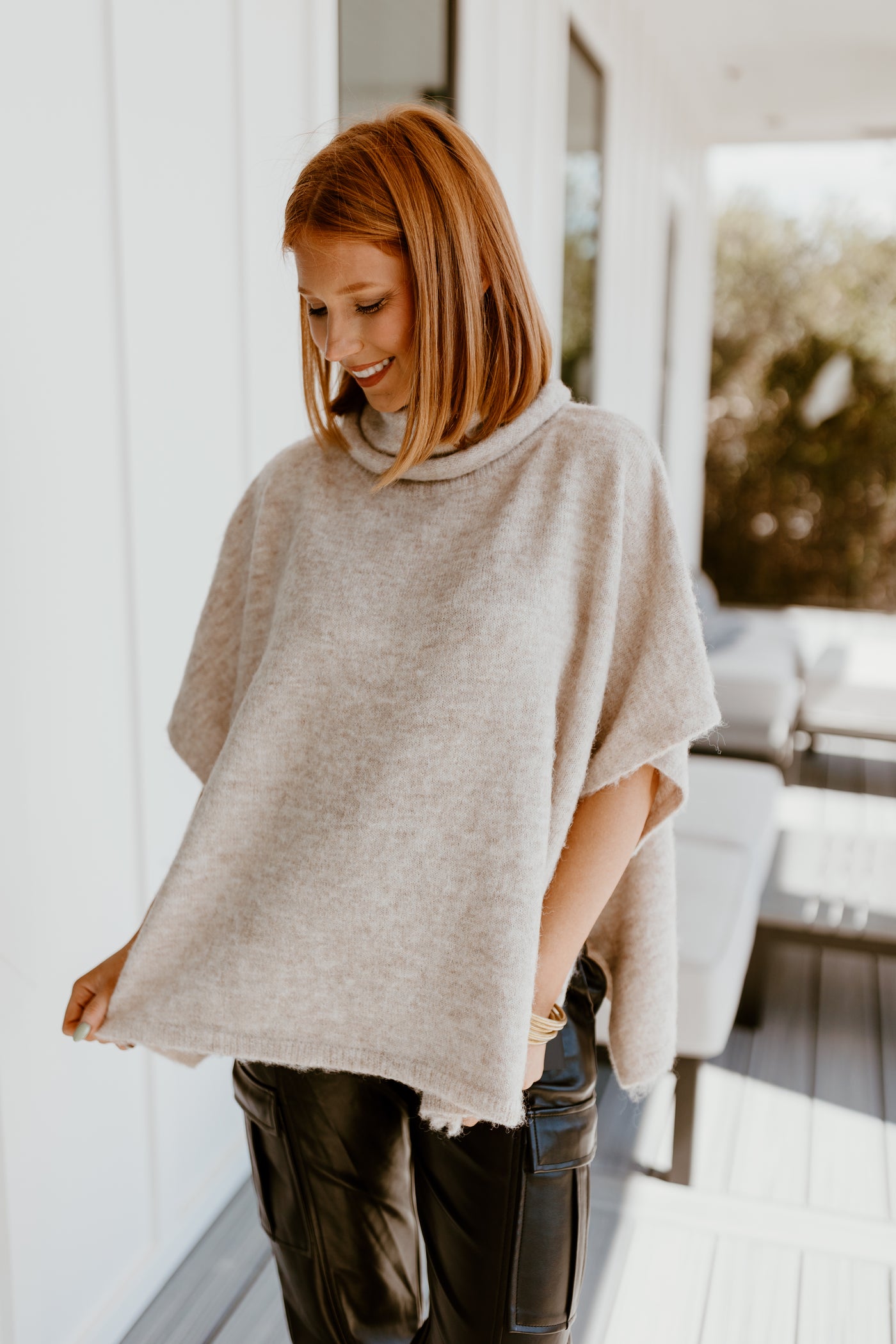 Molly Bracken Light Beige Mock Neck Sweater Top