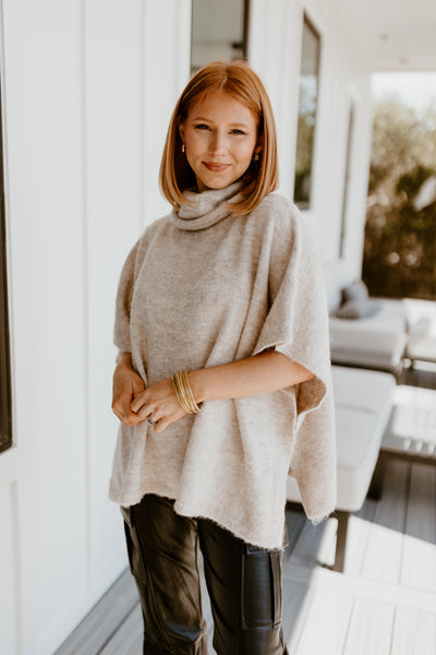 Molly Bracken Light Beige Mock Neck Sweater Top