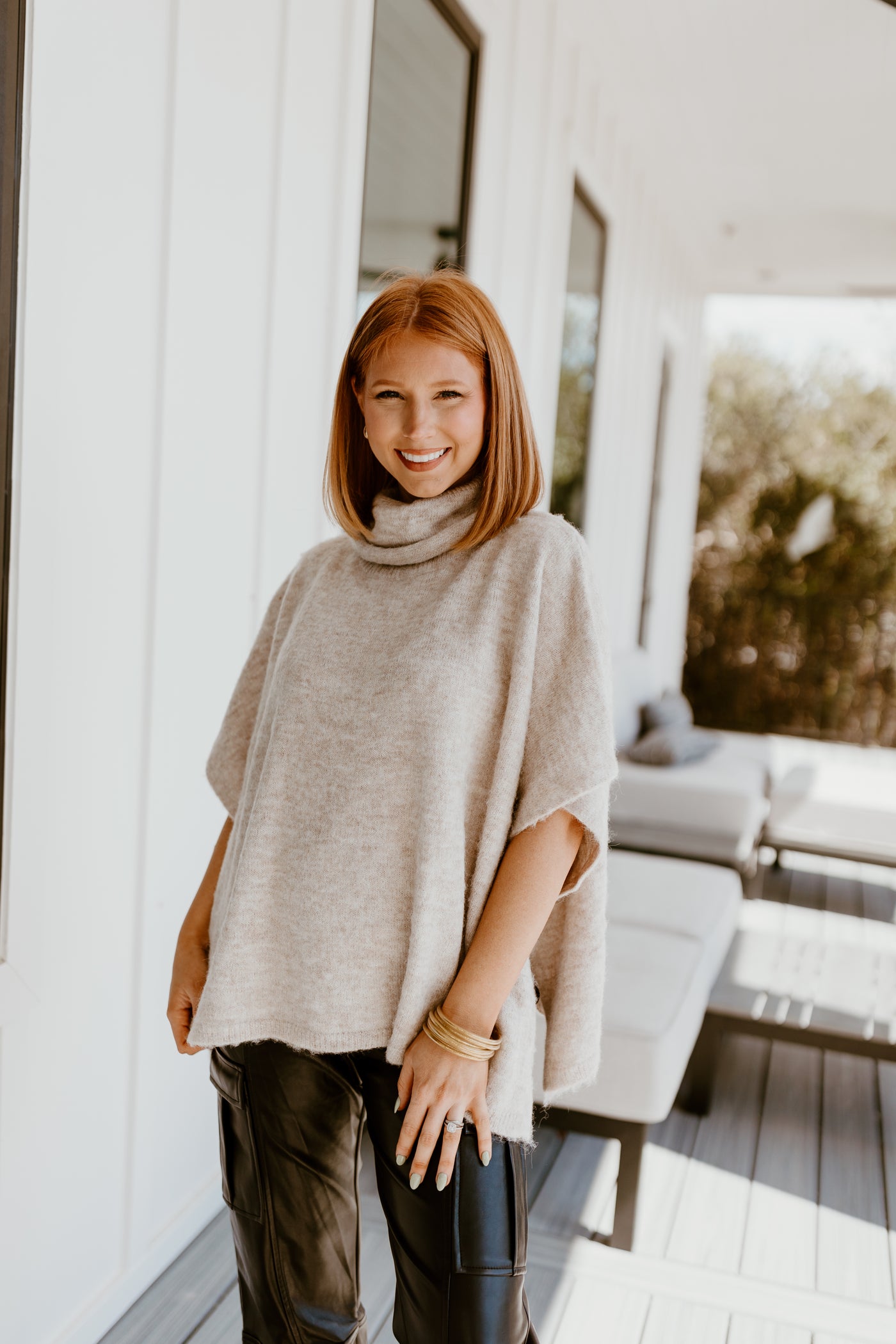 Molly Bracken Light Beige Mock Neck Sweater Top