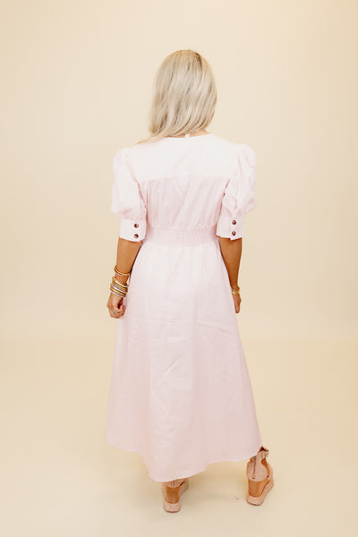 Karlie Blush Poplin V-Neck Maxi Dress