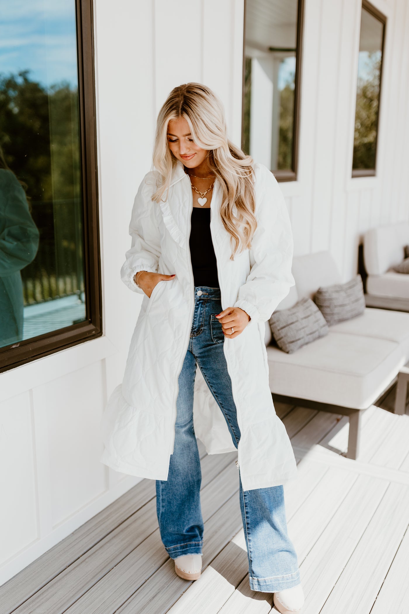 White Midi Quilted Puffer Jacket