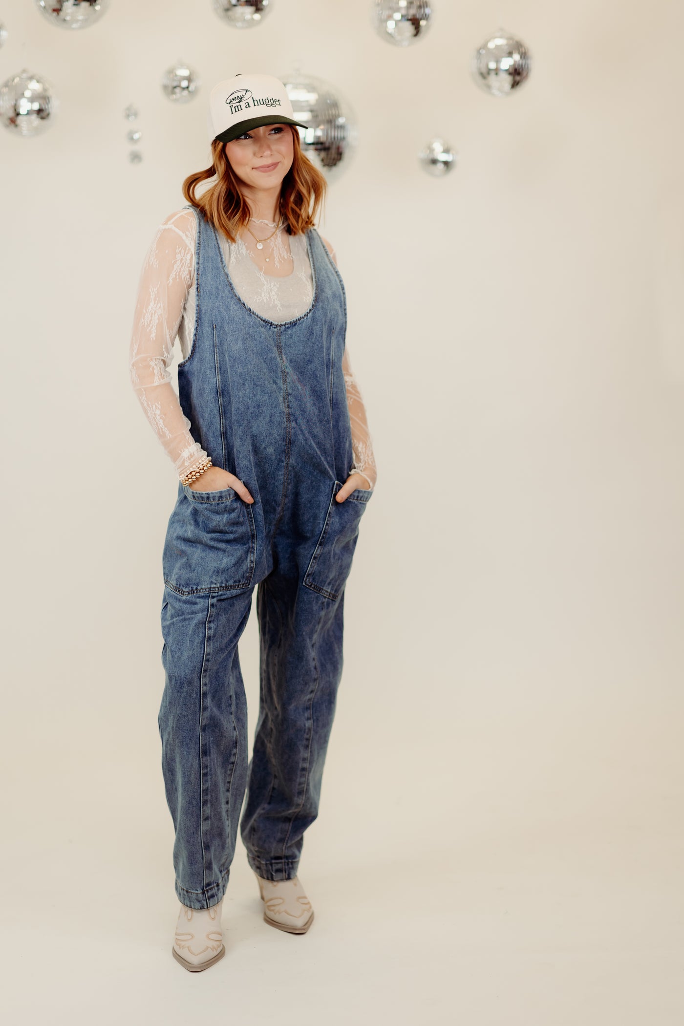 Denim Scoop Neck Oversized Overalls