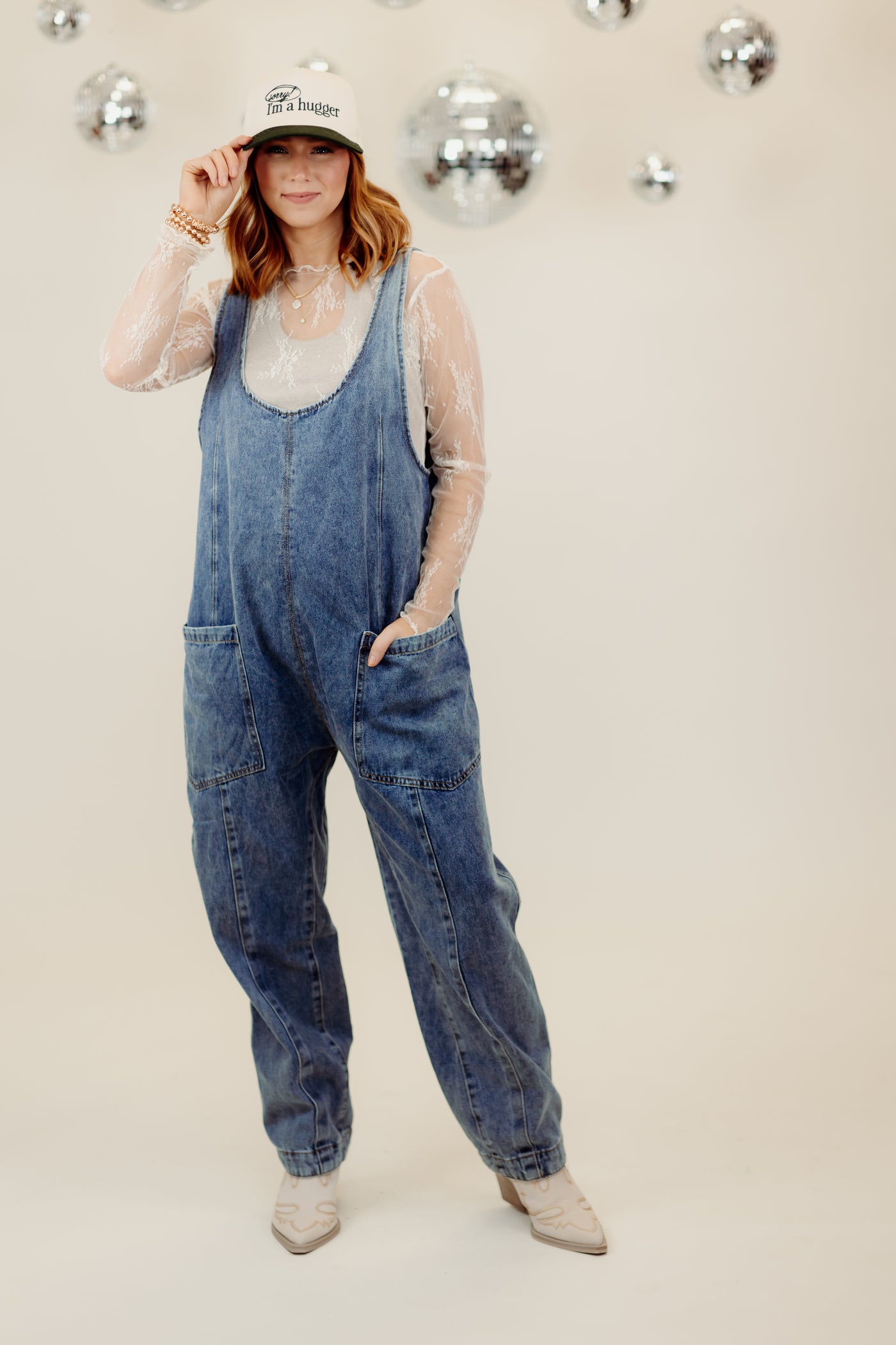 Denim Scoop Neck Oversized Overalls