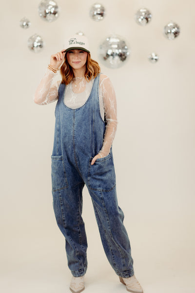 Denim Scoop Neck Oversized Overalls