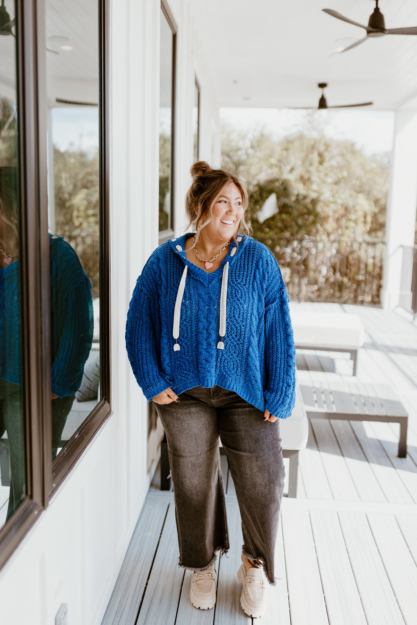 Ultramarine Chenille Cable Knit Hoodie