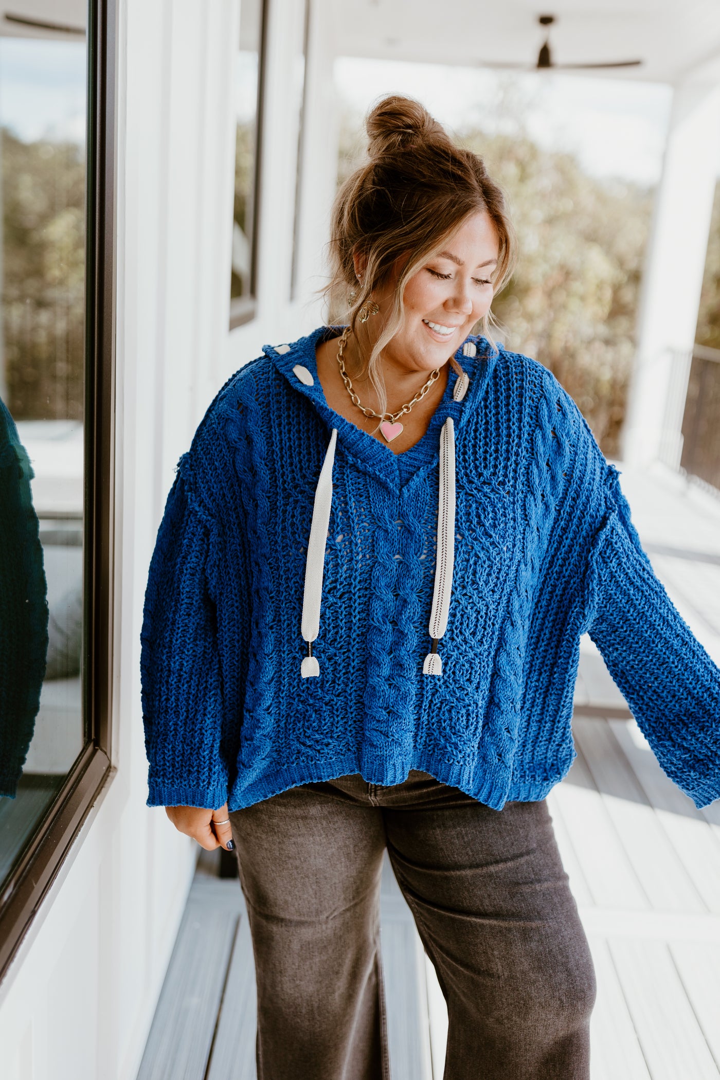 Ultramarine Chenille Cable Knit Hoodie