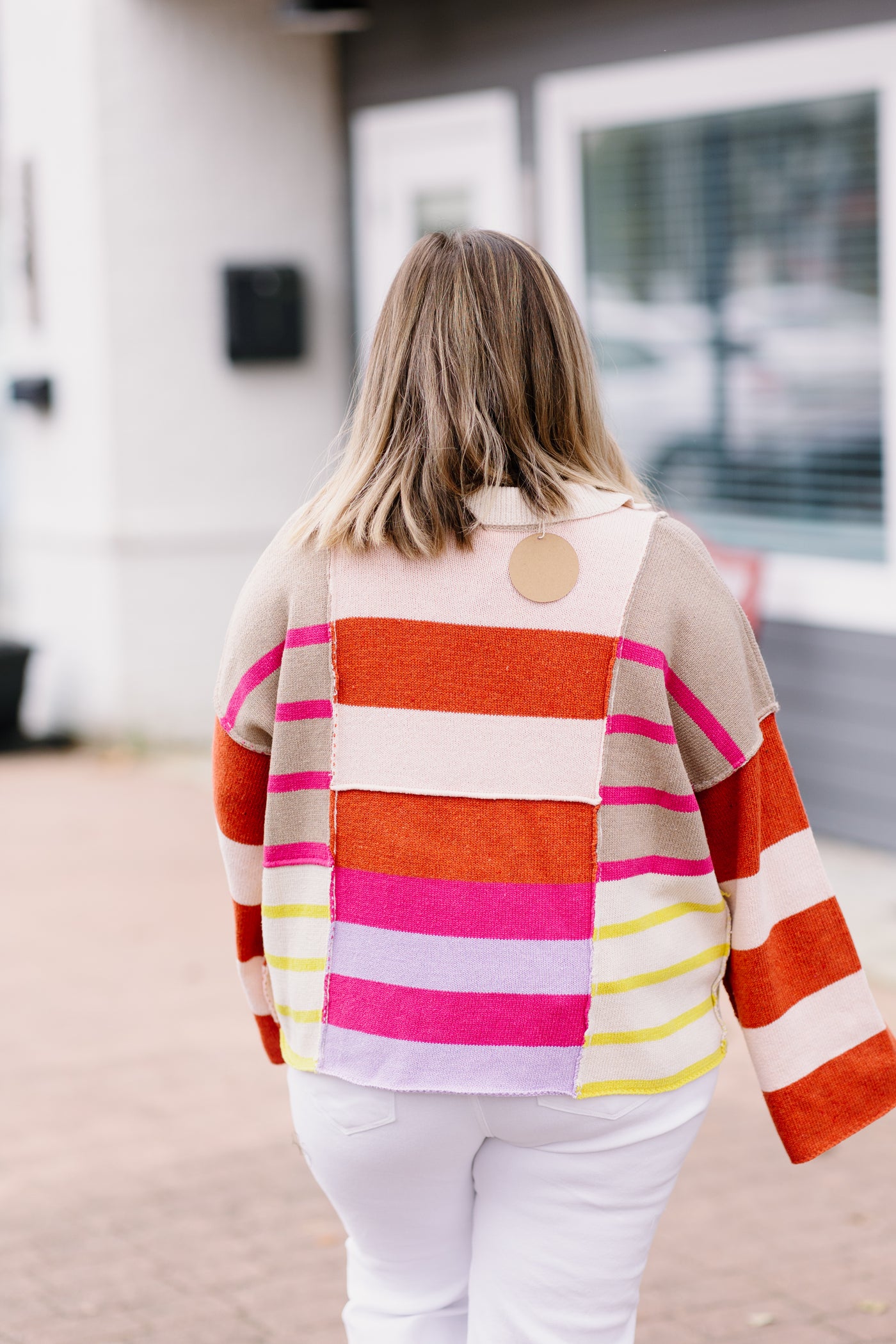 Rust Mixed Multicolor Collared Knit Pullover