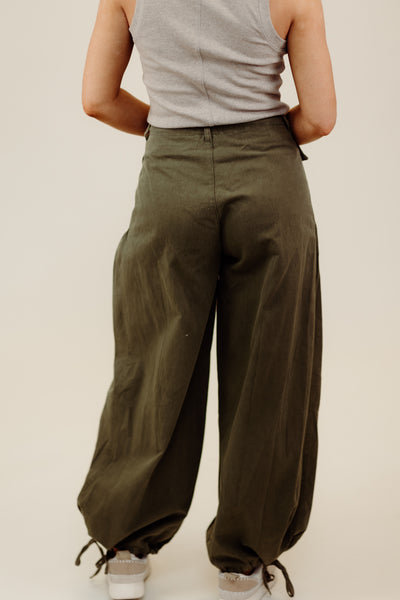 Olive Mid Rise Tie Detail Joggers