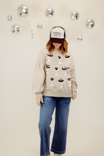 Beige Espresso Martini Embroidered Oversized Sweatshirt