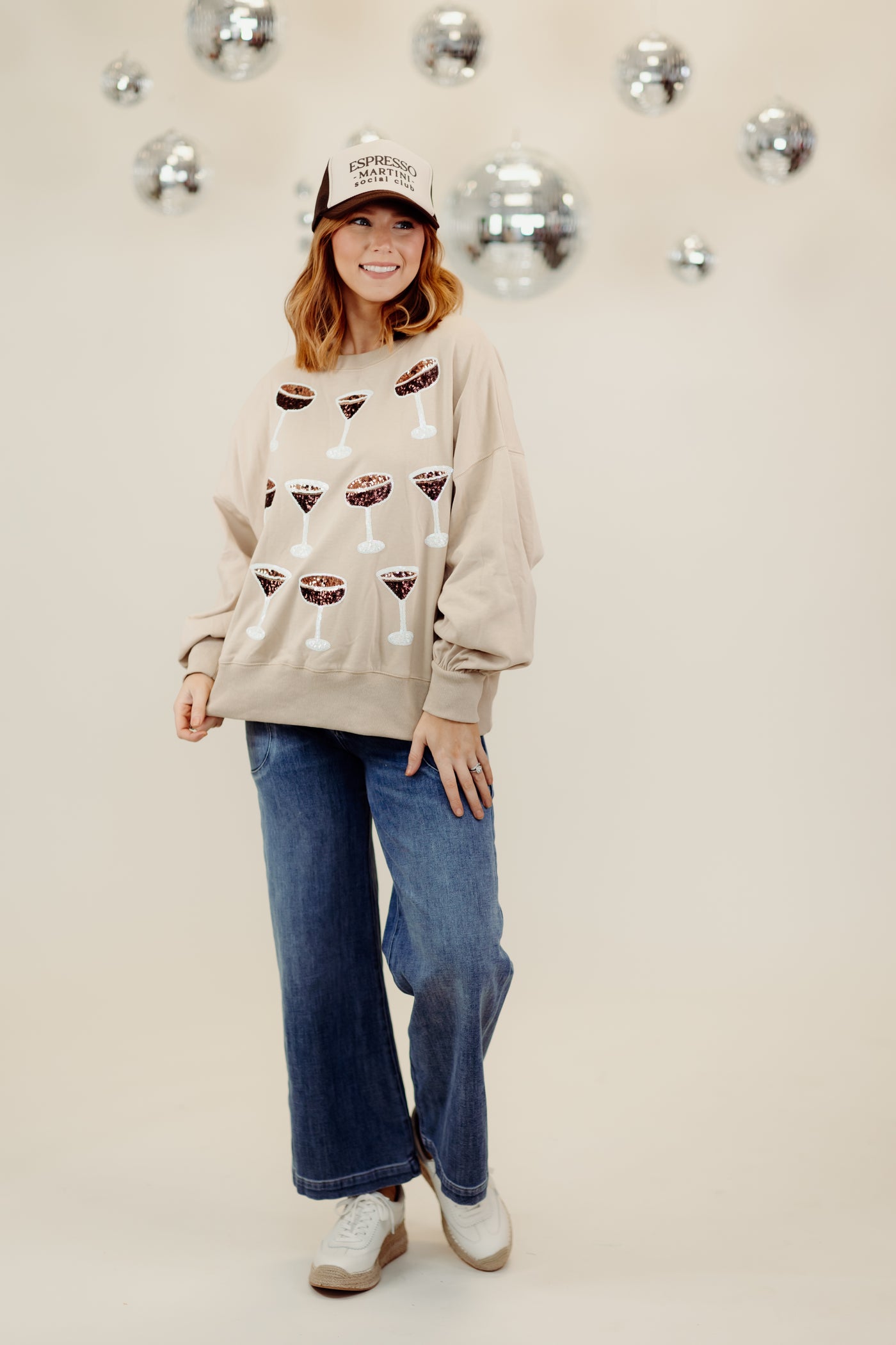 Beige Espresso Martini Embroidered Oversized Sweatshirt