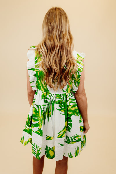 Karlie Green Palm Leaf Tier Dress