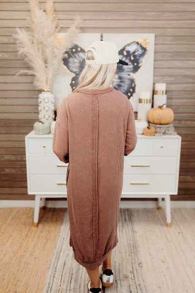 Chestnut Oversized Cozy Sweatshirt Midi Dress