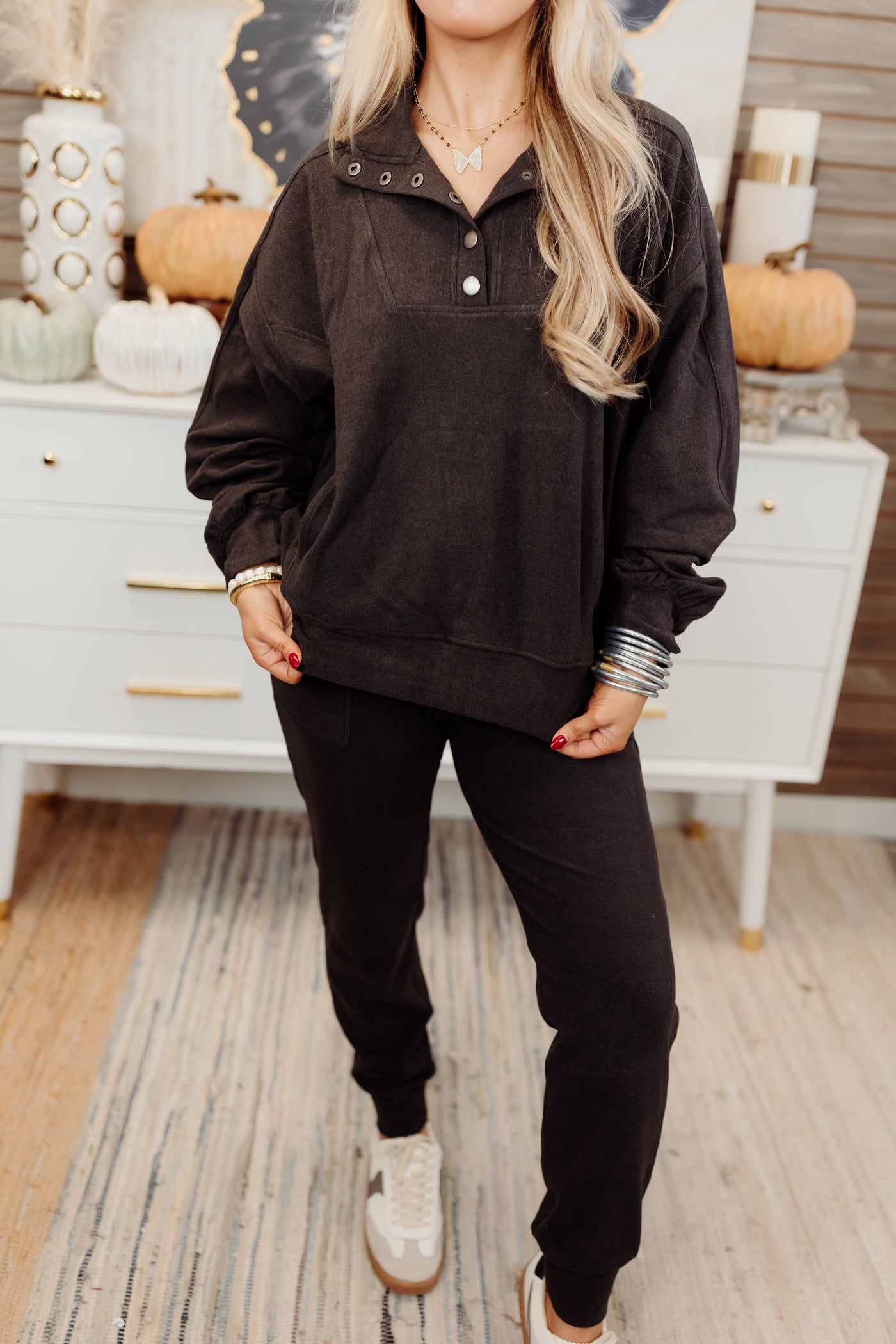 Black Brushed Pullover and Jogger Set