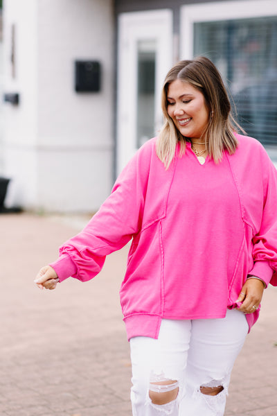 Pink Oversized Raw Edge Sweatshirt