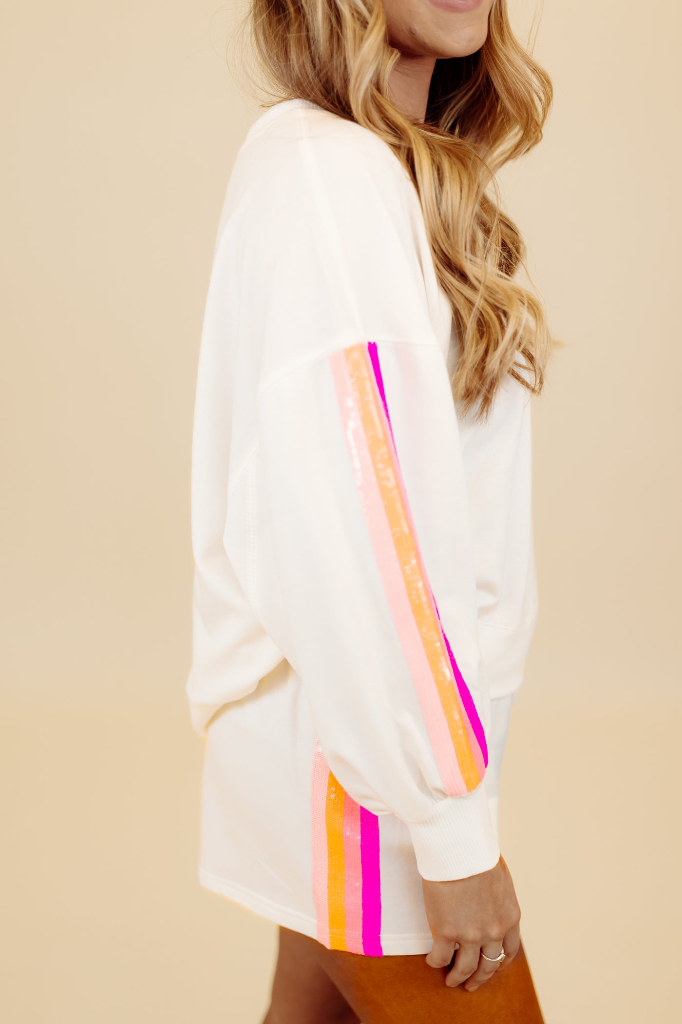 Mary Square Millie Neon Sequin Stripe Pullover and Short Set