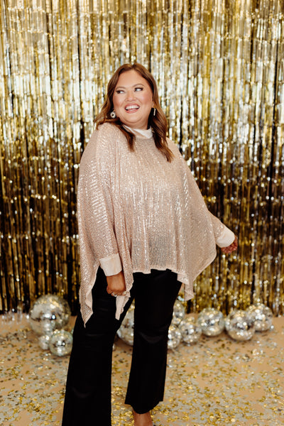 Beige Sequin Velvet Lined Poncho Top