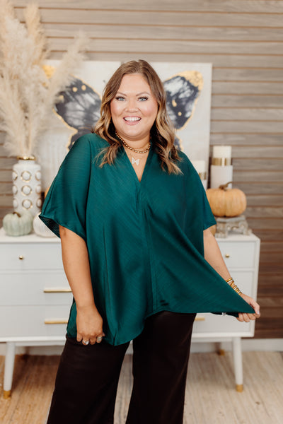 Hunter Green Notch Neck Textured Oversized Blouse