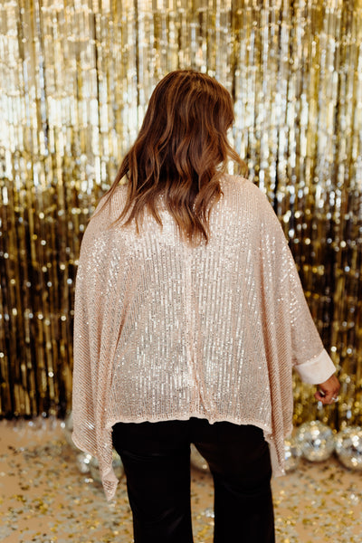 Beige Sequin Velvet Lined Poncho Top