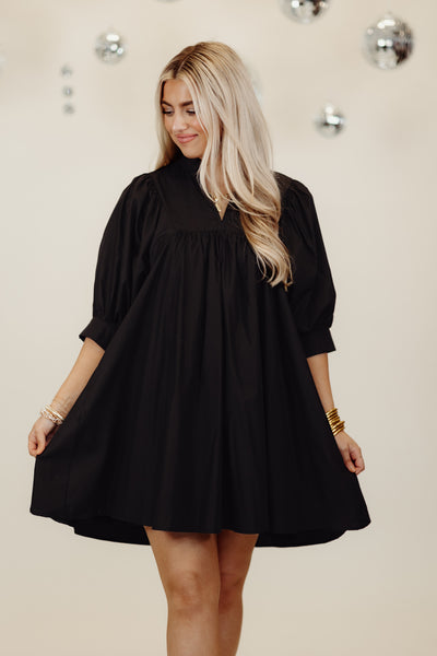 Black V-Neck Half Sleeve Mini Dress