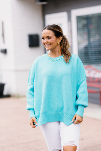 Aqua Oversized Knit Pullover