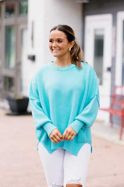 Aqua Oversized Knit Pullover