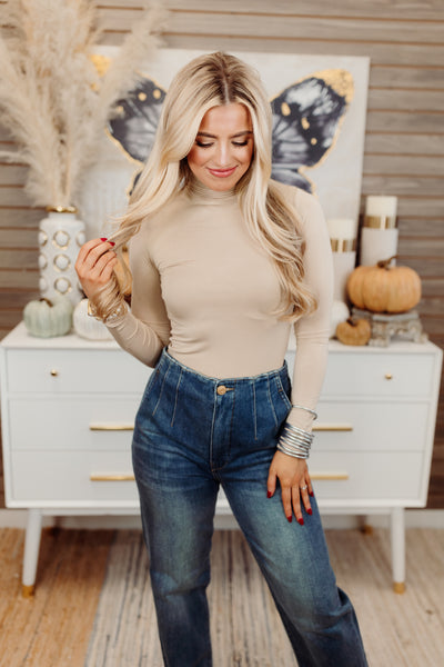 Taupe Long Sleeve Turtleneck Top