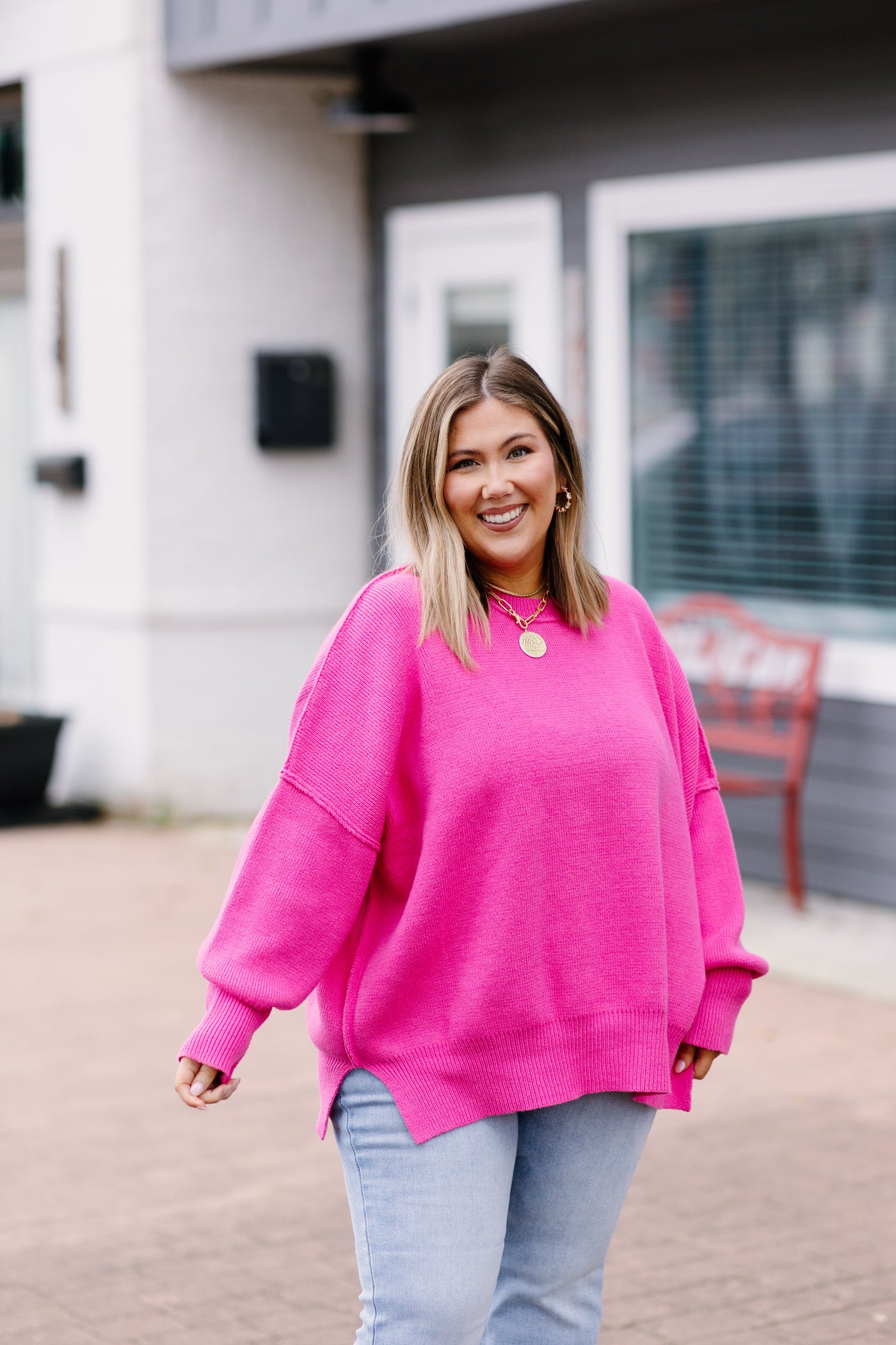 Pink Oversized Knit Pullover