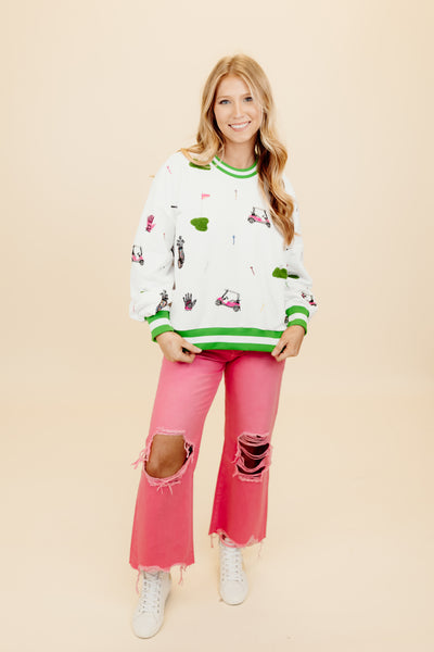 Queen of Sparkles White Scattered Golf Icon Sweatshirt