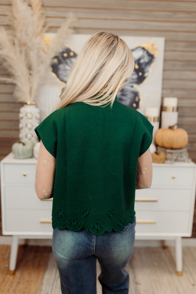 Hunter Green Mock Neck Embroidered Sweater Top