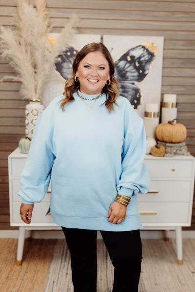 Southern Shirt Happy Thoughts Puff Print Sweatshirt- Crystal Lake