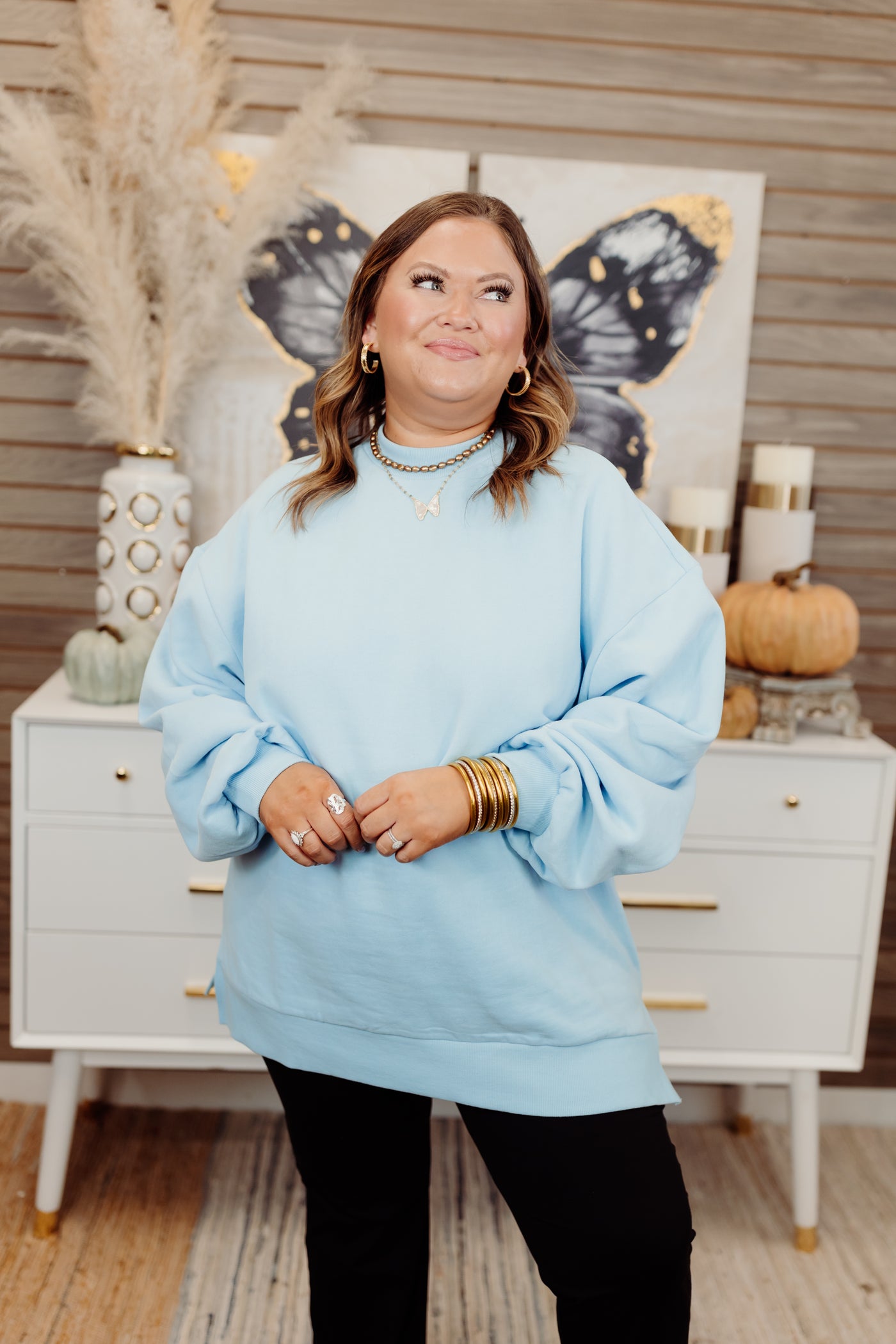 Southern Shirt Happy Thoughts Puff Print Sweatshirt- Crystal Lake