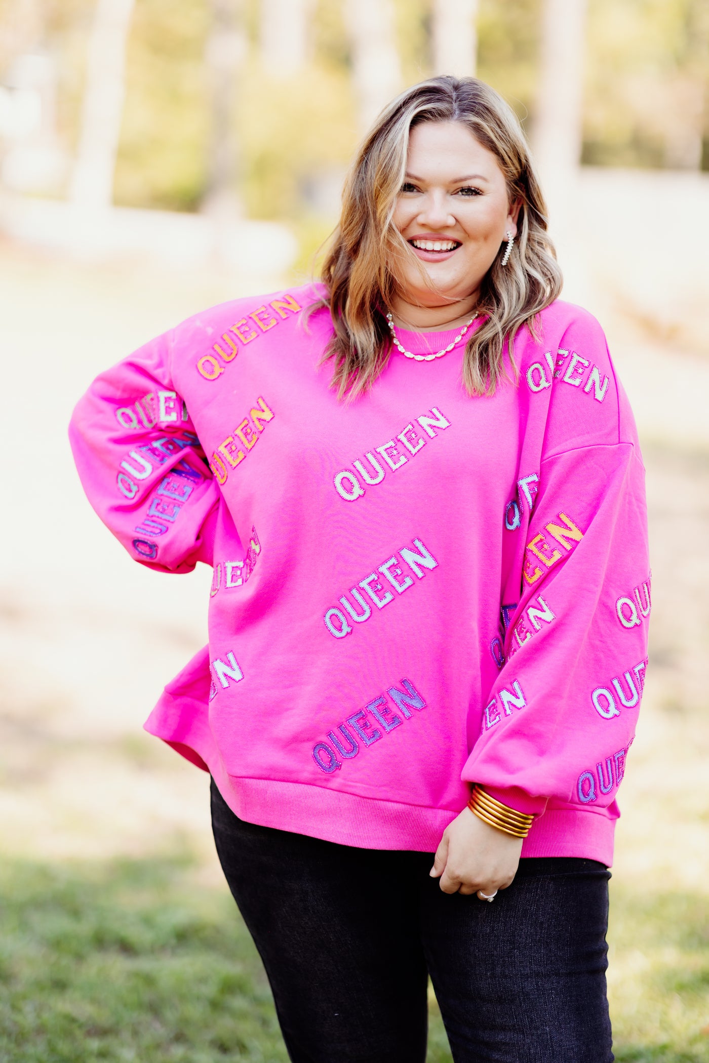 Queen Of Sparkles Hot Pink & Rainbow Queen All Over Sweatshirt
