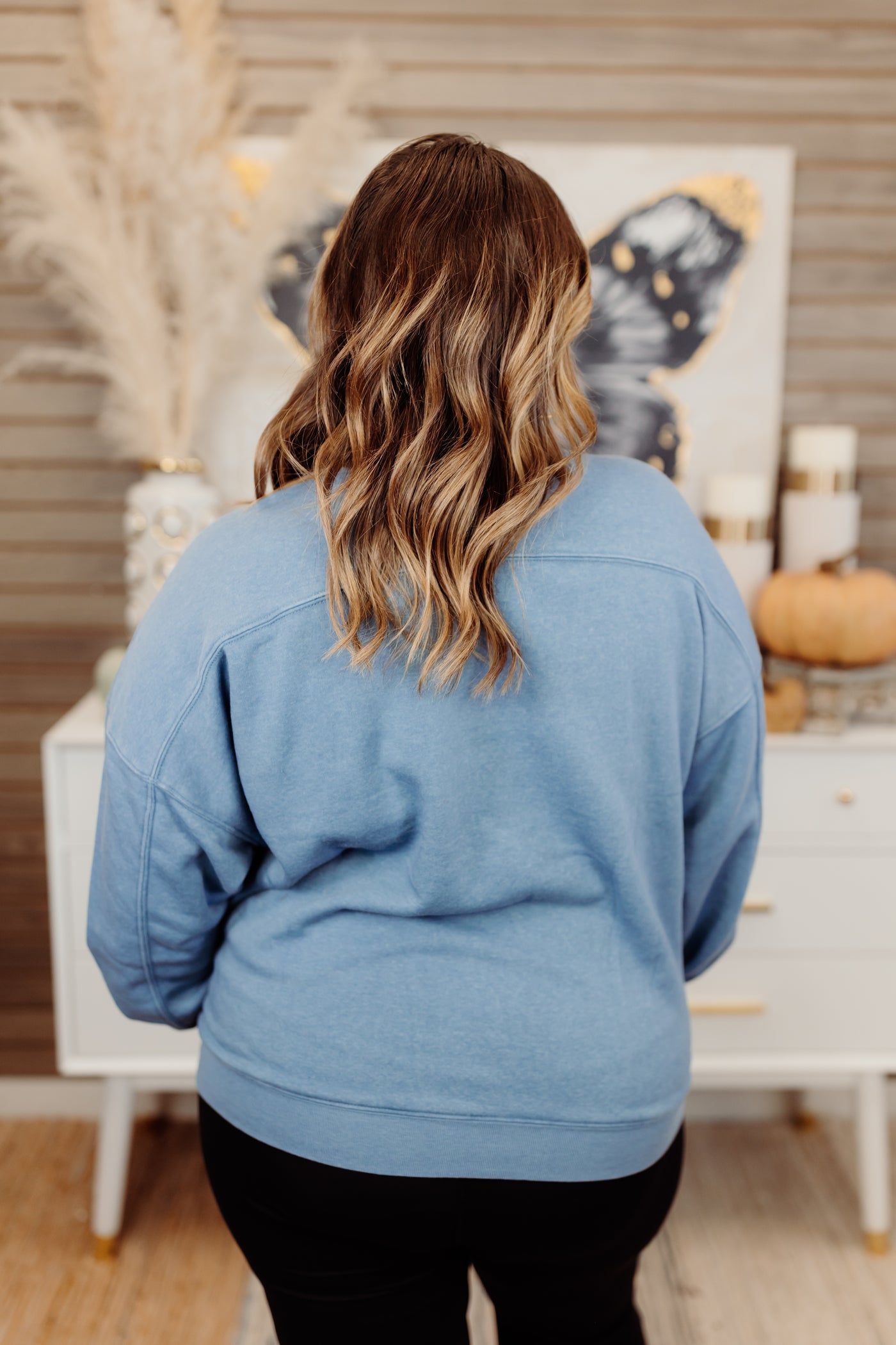 Gray Blue Crewneck Simple Sweatshirt