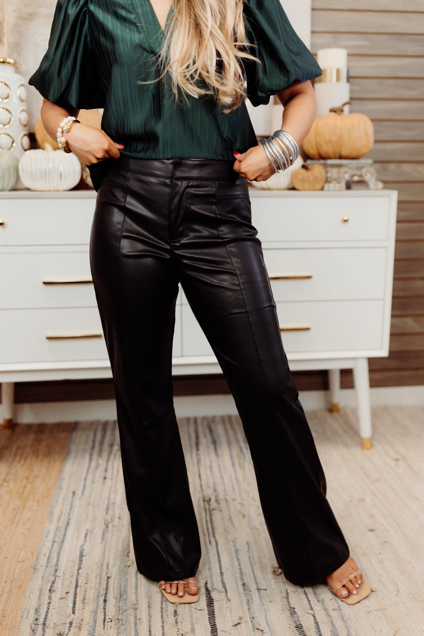 Black High Rise Faux Leather Pants