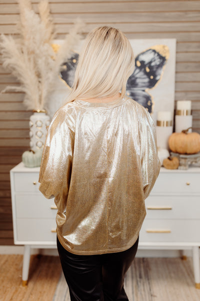 Taupe Metallic Bell Sleeve Flowy Blouse