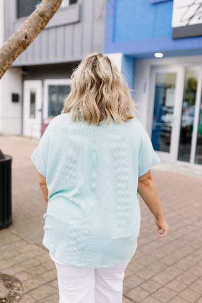 Aqua Ribbed Short Sleeve Top