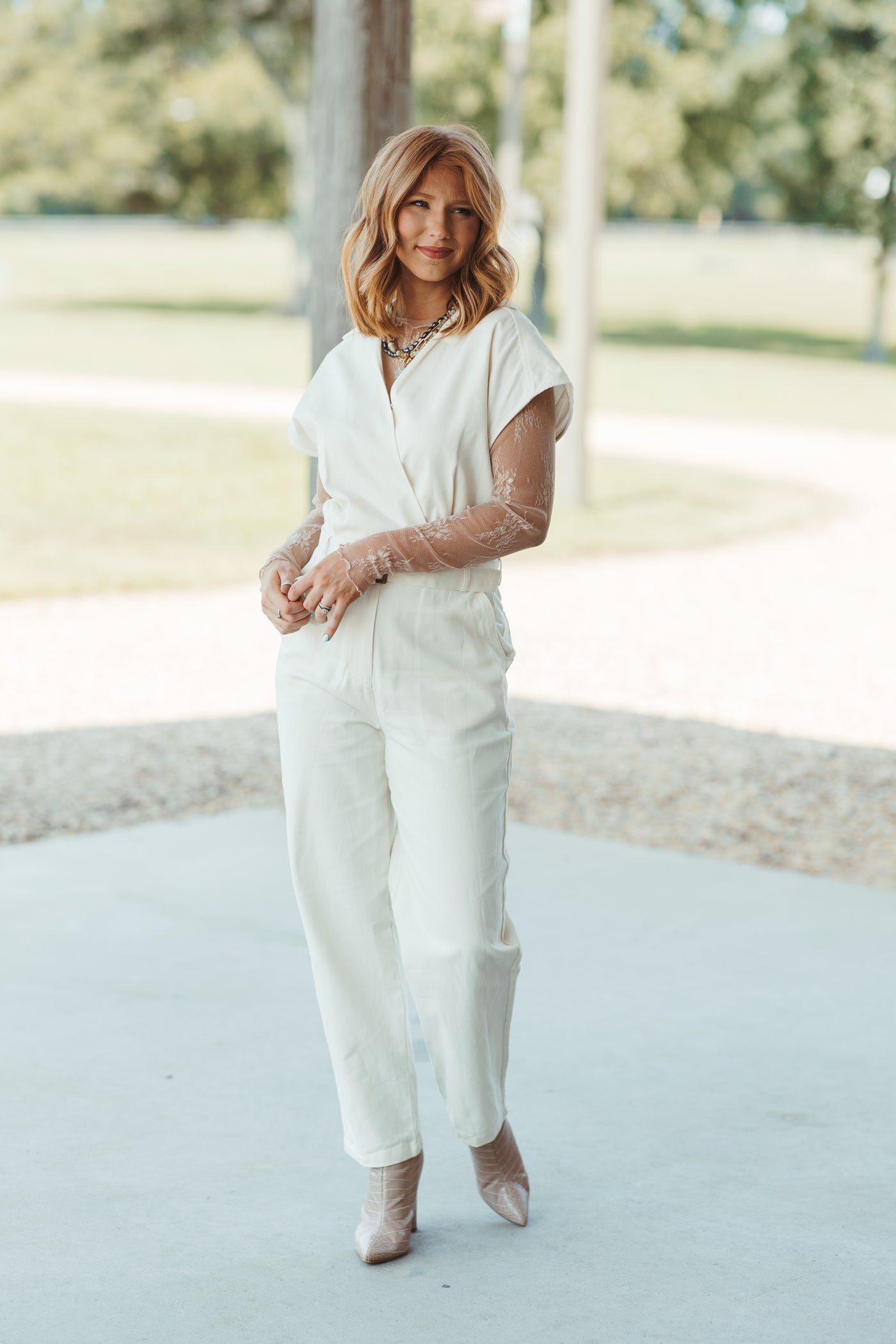 Cream Collared Wrap Front Tapered Jumpsuit